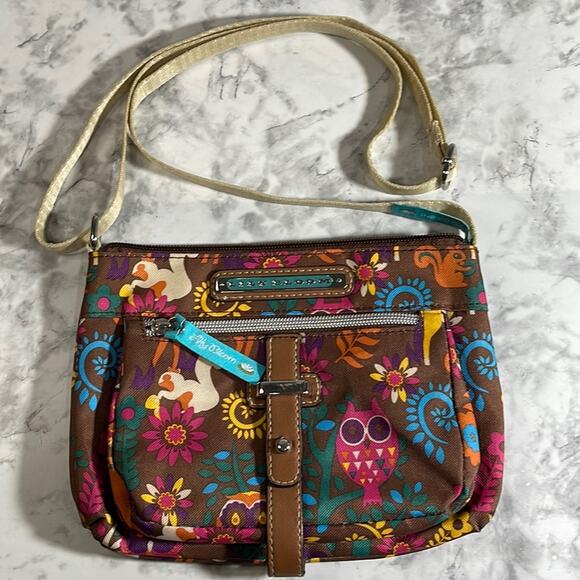 Lily Bloom Brown Crossbody Bag and Woodland Creature and Floral Print - Picture 1 of 13